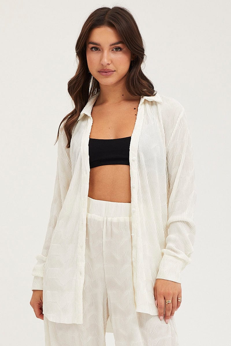White Plisse Shirts Long Sleeve - Image 3