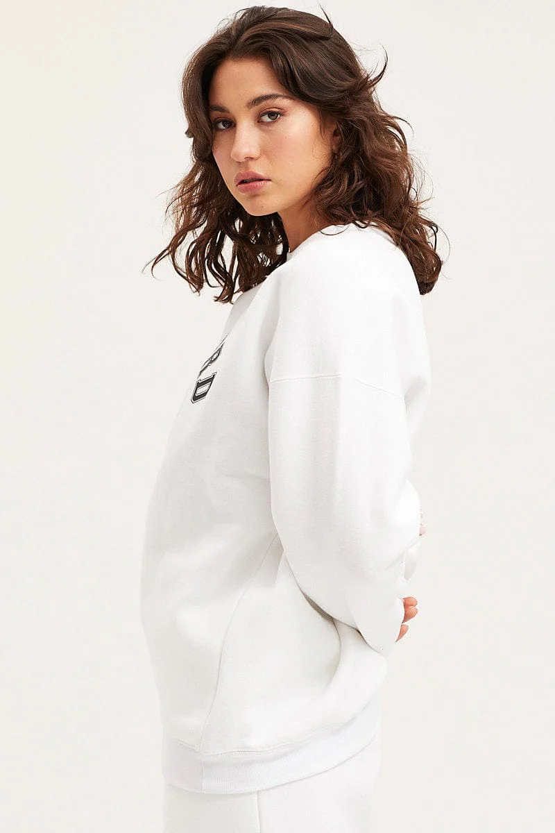 White Unisex Sweatshirts Oversized Crew Neck - Image 4