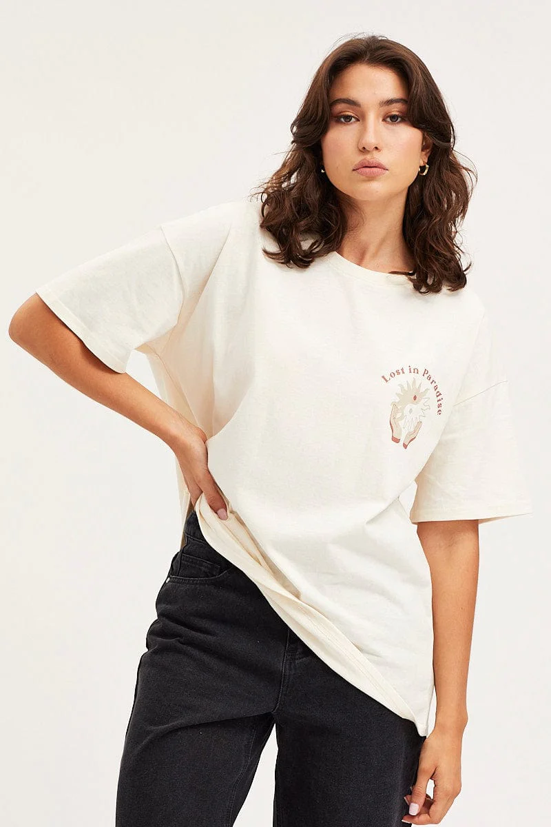 White Unisex T-Shirt Short Sleeve Oversized Crew Neck - Image 3